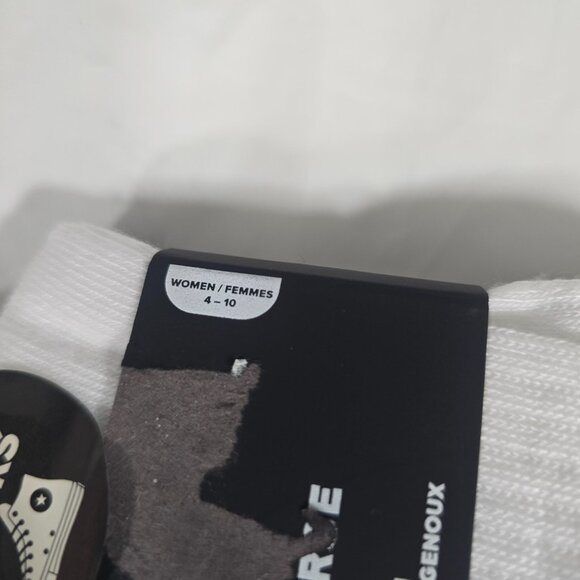Converse Knee Highs Socks Womens 4-10 White Black Patch Logo Striped NWT 2 Pack - Picture 4 of 4